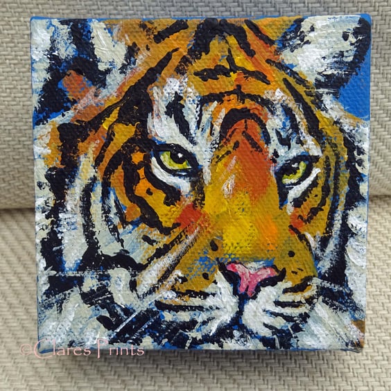 Tiger 4 Original Acrylic Painting on Box Canvas OOAK Cat Art