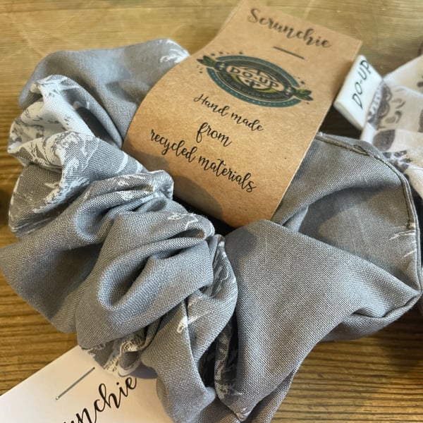 Hand made Eco Scrunchie - Grey & White Floral