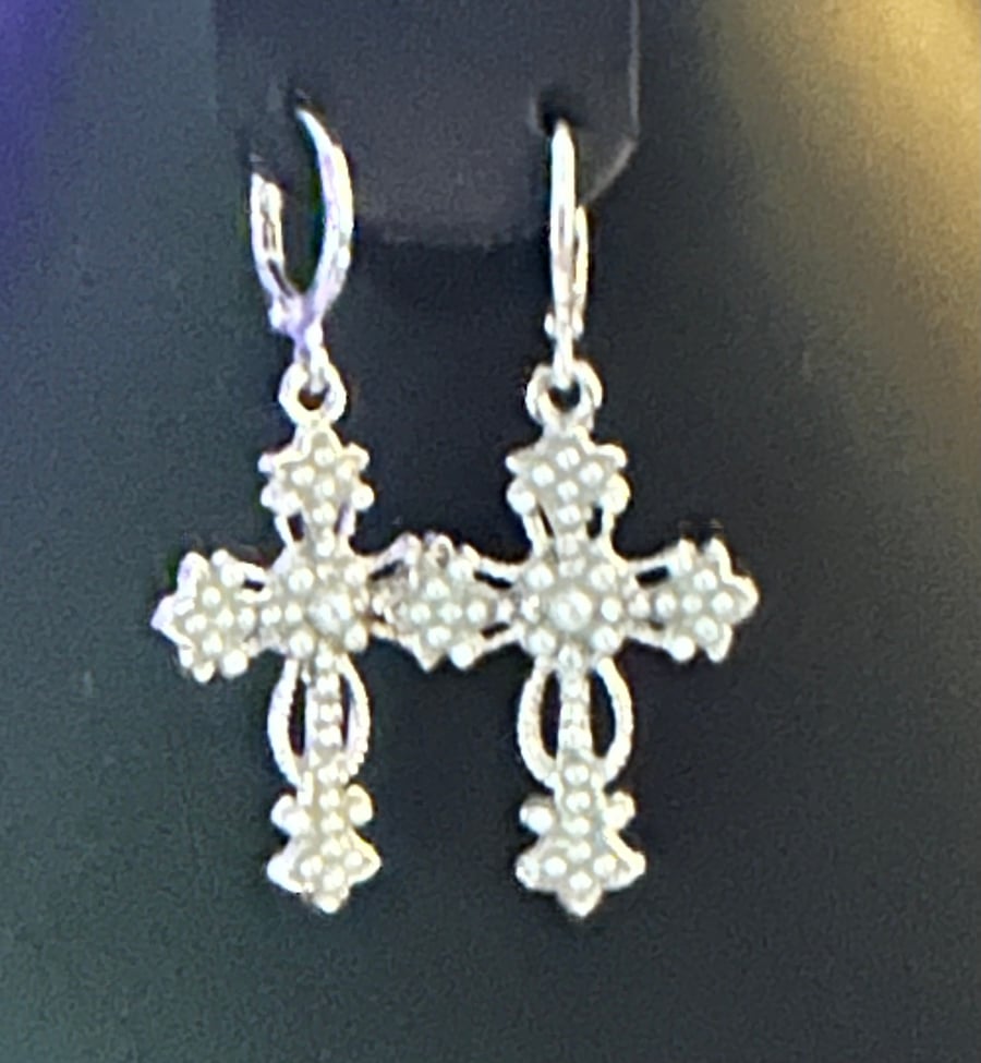 Stirling Silver Earrings with cross pendants 