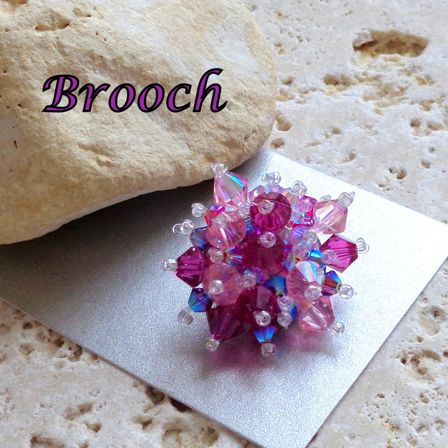 Swarovski crystal pink starburst brooch