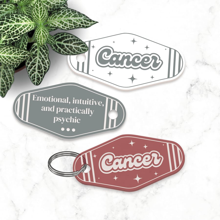Retro Star Sign - Cancer Keyring: Motel-Style Zodiac Keychain Birthday Gift