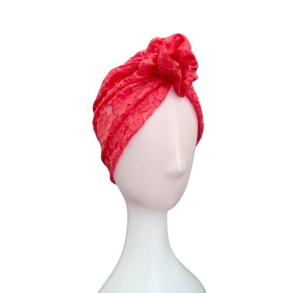 Summer Lace Women's Hair Turban Bright Pink Alopecia urban Hat Pre Tied Stretch