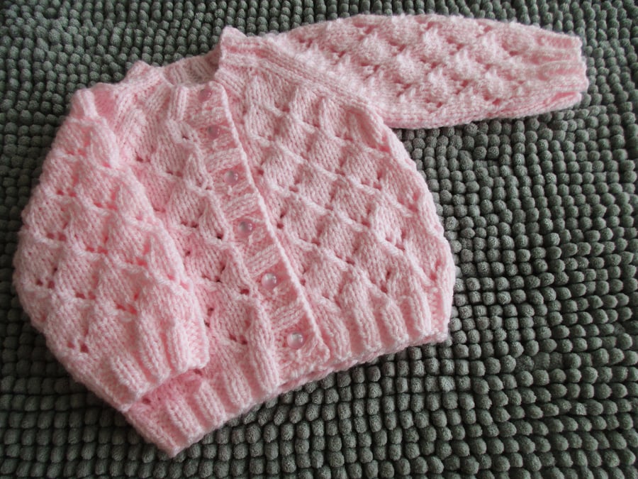 14" Newborn Pink Round Neck Lace Cardigan