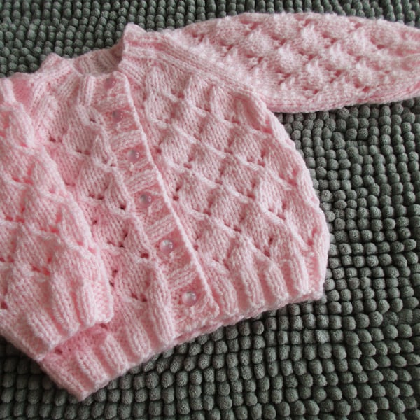 14" Newborn Pink Round Neck Lace Cardigan