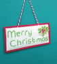 Merry Christmas decoration, hand embroidered felt with holly button