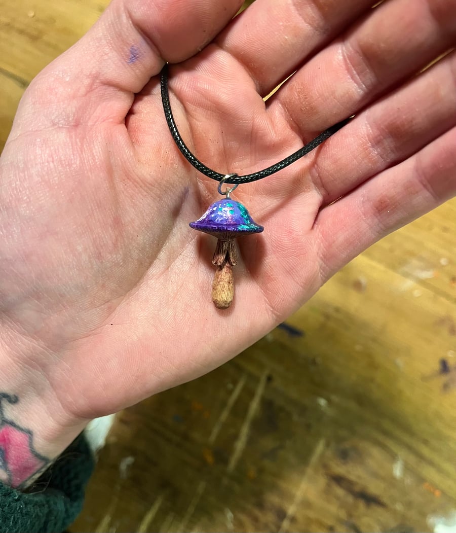 Hand Carved Hippie Mushroom Pendant 