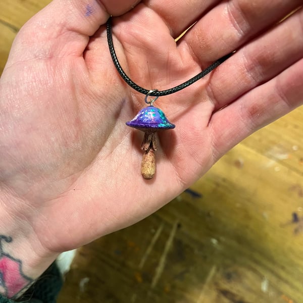 Hand Carved Hippie Mushroom Pendant 