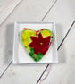 Floral  fused glass hanging flower heart