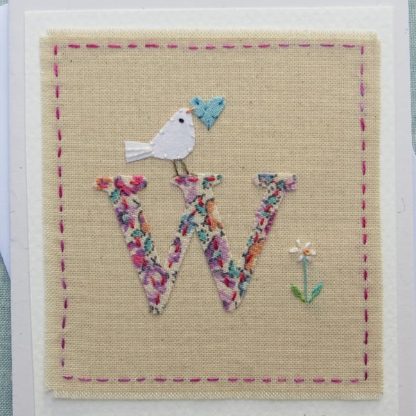 Sweet little hand-stitched letter W new baby,  first birthday or Christening