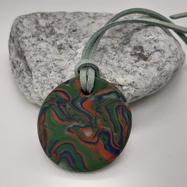 Polymer clay round multi coloured pendant