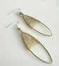Polished Brass Oval Earrings with delicate wire weaving. - Image 2