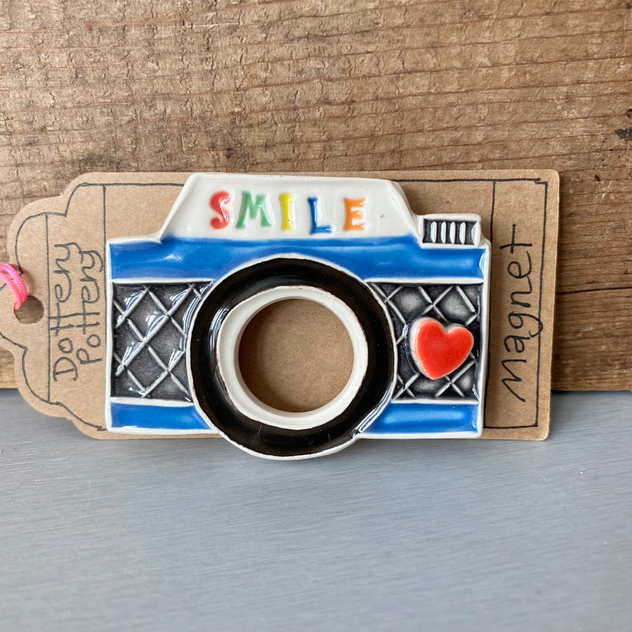 Ceramic camera magnet open lens blue