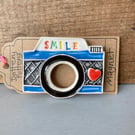 Ceramic camera magnet open lens blue