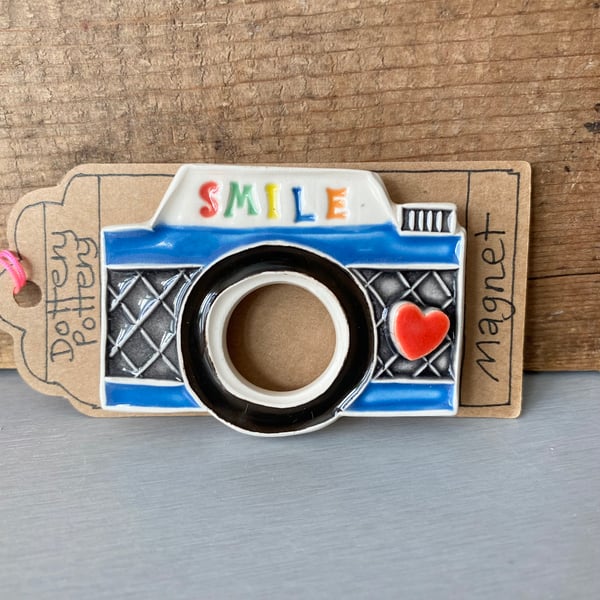 Ceramic camera magnet open lens blue