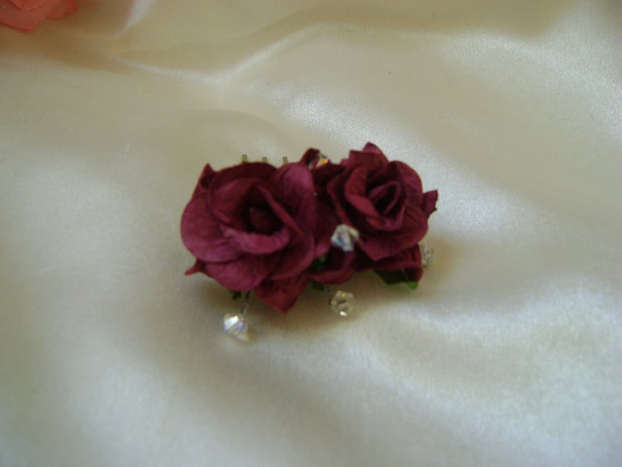 Burgundy Wild Rose Mini Comb 