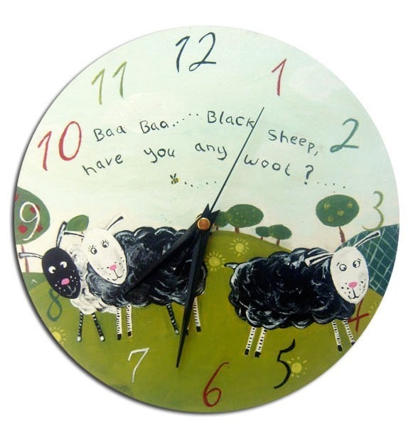 Kids Baa Baa Black Sheep Clock, Nursery Decor, Gift for Girls