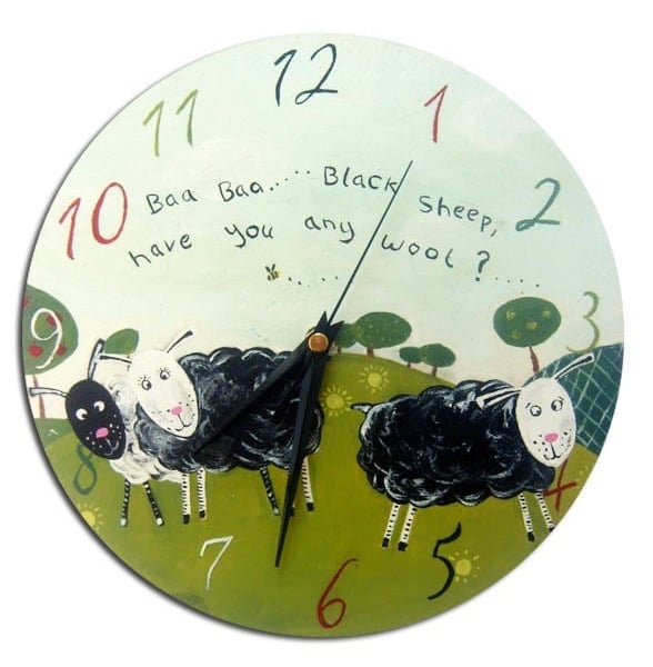 Kids Baa Baa Black Sheep Clock, Nursery Decor, Gift for Girls
