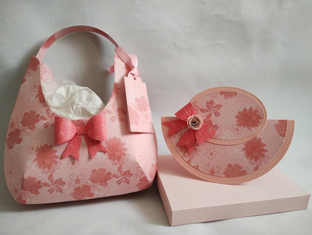 Bows, Bonnet & Bag - Pink Floral Gift Bag with Hat Rocket Card 