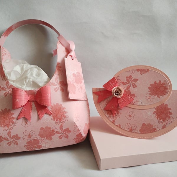 Bows, Bonnet & Bag - Pink Floral Gift Bag with Hat Rocket Card 