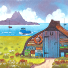 The Boat Shed, Holy Island, Lindisfarne, Watercolour Print, 9n 14 x 11'' Mount