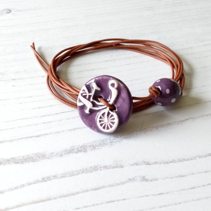 Vegan Bicycle Button Wrap Bracelet in Purple