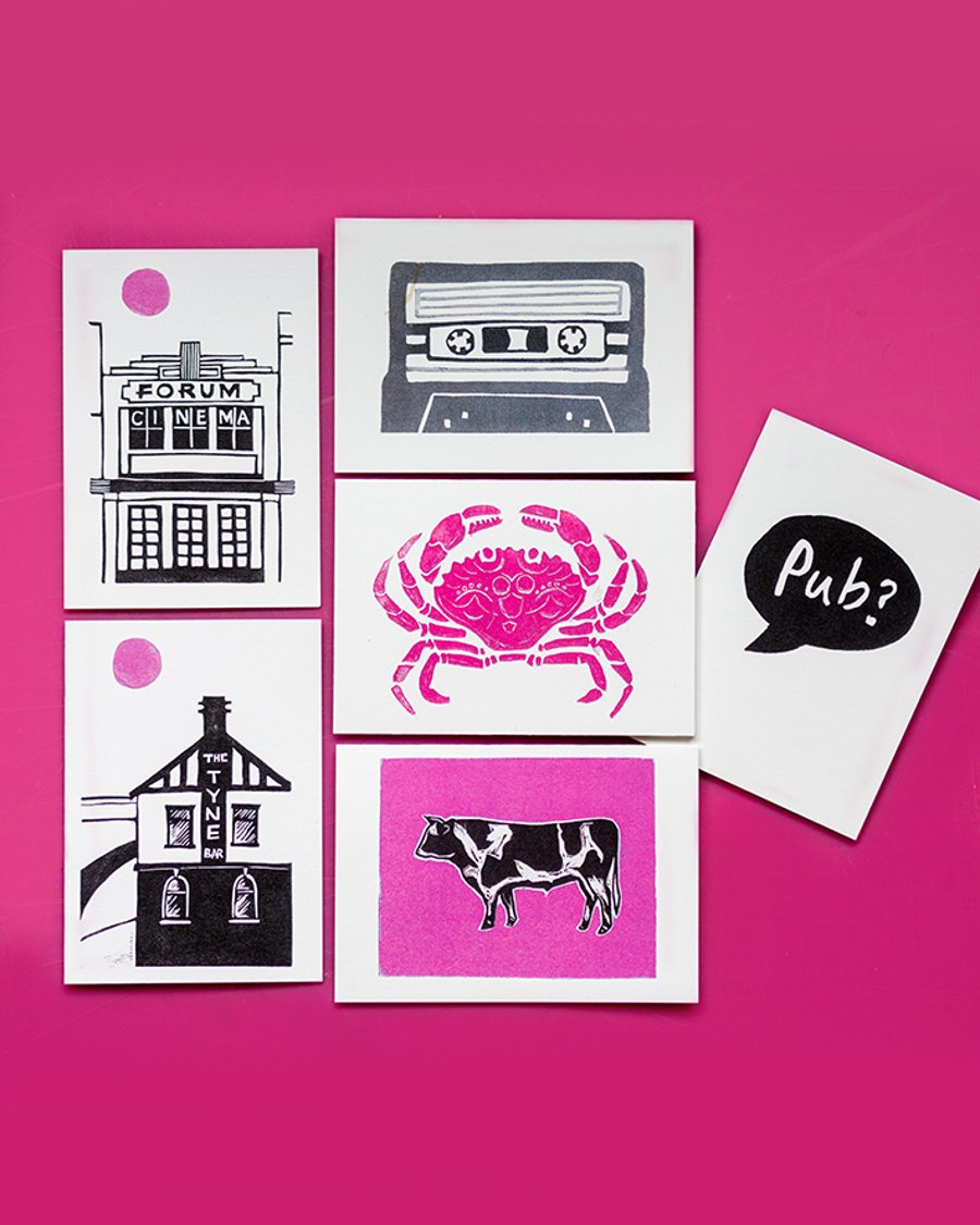 Set of SIX blank cards: PINK and BLACK!
