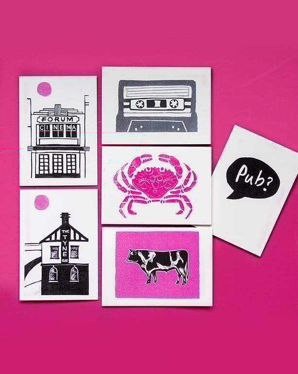 Set of SIX blank cards: PINK and BLACK!