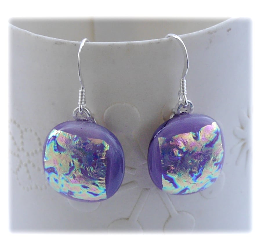 Handmade Fused Dichroic Glass Earrings 205 Lilac Shimmer