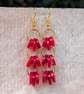 Red button earrings, gold chandelier dangle earrings  - Image 4