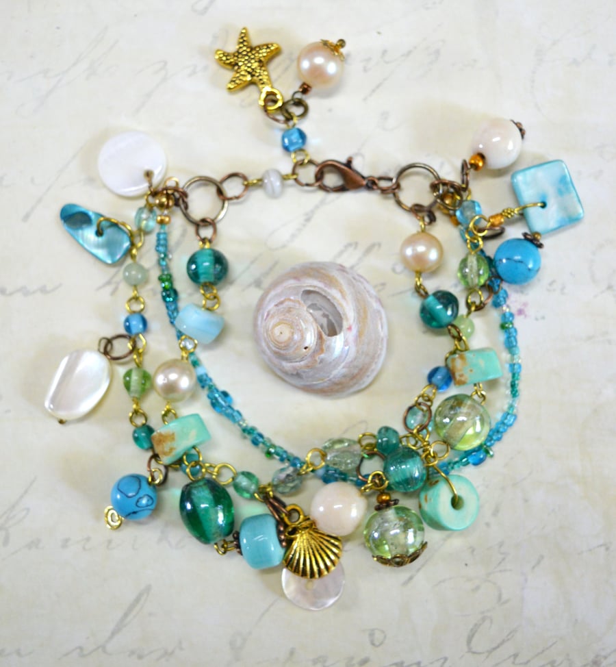 "Sea Spirit" Boho Layered Beaded Charm Bracelet