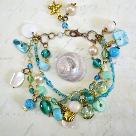 "Sea Spirit" Boho Layered Beaded Charm Bracelet
