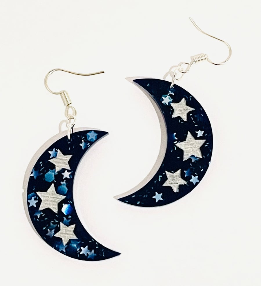Moon earrings, silver earrings, celestial jewellery, witchy earrings 
