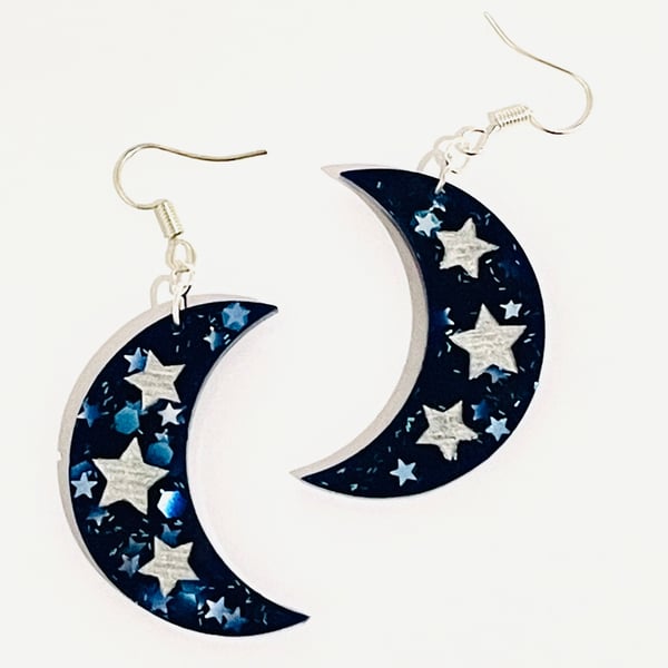 Moon earrings, silver earrings, celestial jewellery, witchy earrings 