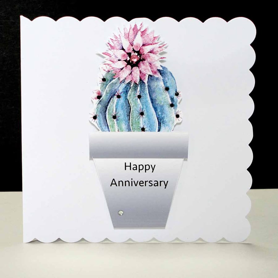 Rosy Pincushion Cactus Happy Anniversary Card