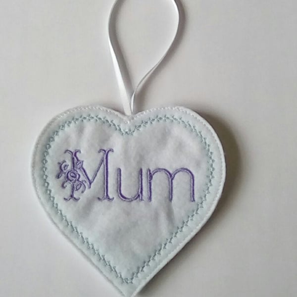347. Floral mum heart hanging ornament.