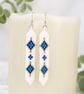 Hand-stitched White & Blue Beaded Earrings – Sterling Silver Ear Wires - Image 4