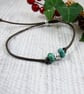 Silver Coil Bracelet, Waxed Cotton Cord with Turquoise
