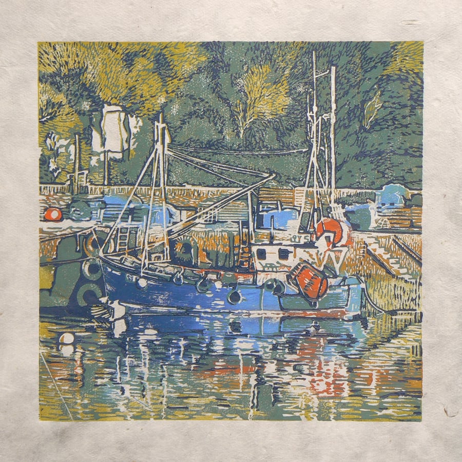 Mevagissey Fishing Boat limited edition linocut print