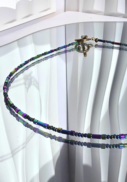 Dainty Hematite Rainbow Necklace Colourful Jewellery Statement Choker Handmade U