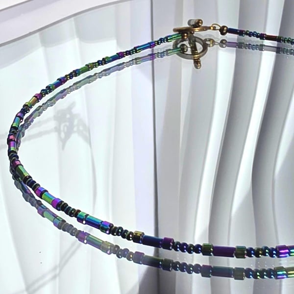 Dainty Hematite Rainbow Necklace Colourful Jewellery Statement Choker Handmade U