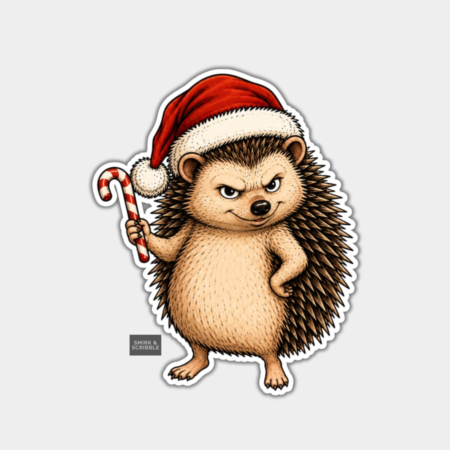 Unique Funny Christmas Sticker Xmas Decal - Cute Cheeky Hedgehog Posing