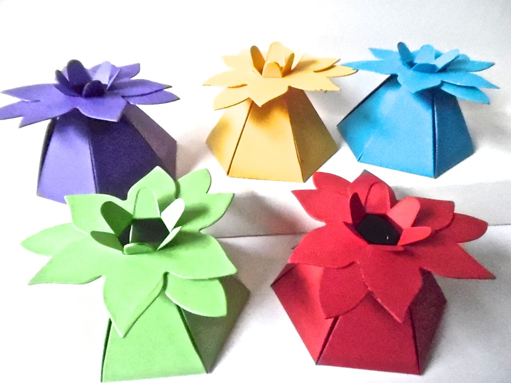 10 Flower Top Bright Favour Boxes 