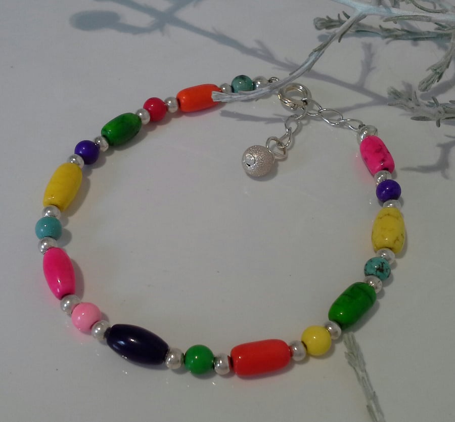 Rainbow  Magnesite gemstone Silver Plated Bracelet (Help for Charity)