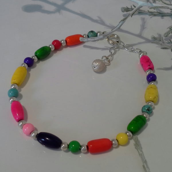 Rainbow  Magnesite gemstone Silver Plated Bracelet (Help for Charity)