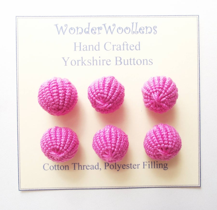 Yorkshire Spherical Buttons, Embellishments, Cotton Thread, Set of Six, Pink
