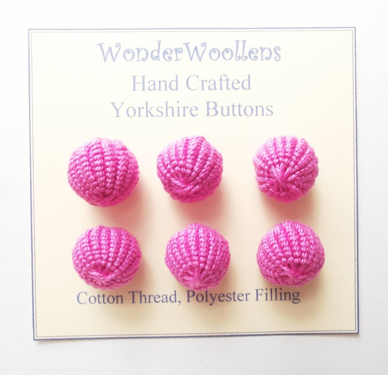Yorkshire Spherical Buttons, Embellishments, Cotton Thread, Set of Six, Pink