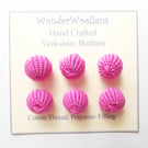 Yorkshire Spherical Buttons, Embellishments, Cotton Thread, Set of Six, Pink