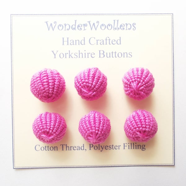 Yorkshire Spherical Buttons, Embellishments, Cotton Thread, Set of Six, Pink