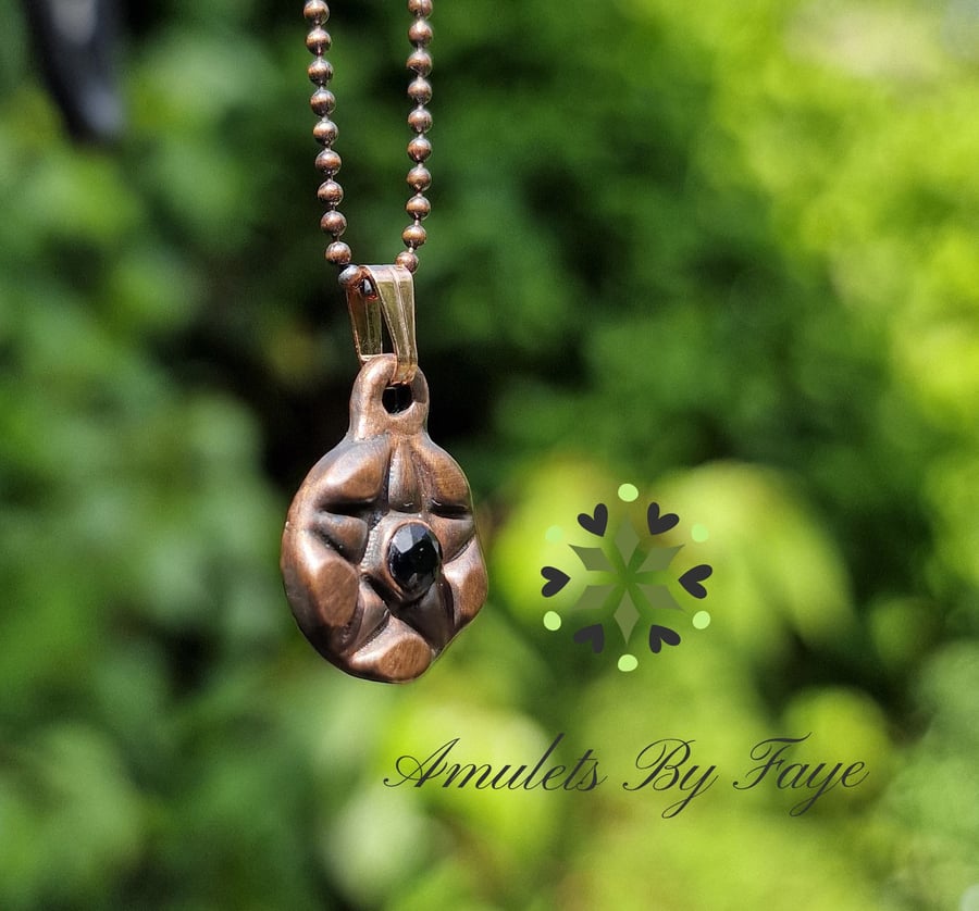 Recycled Small Copper Pentacle Pendant with Black Spinel Gemstone Necklace.