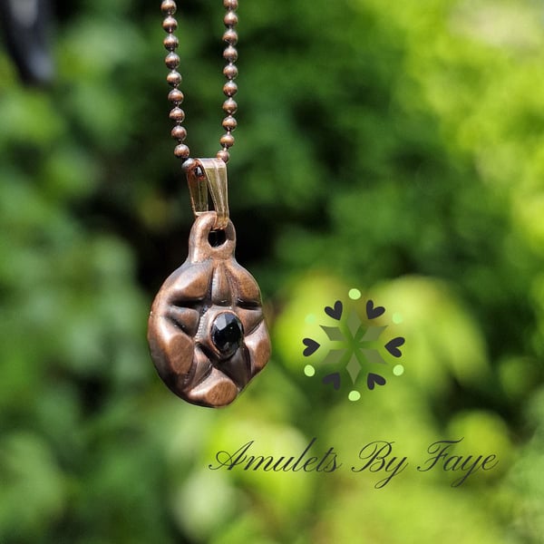 Recycled Small Copper Pentacle Pendant with Black Spinel Gemstone Necklace.